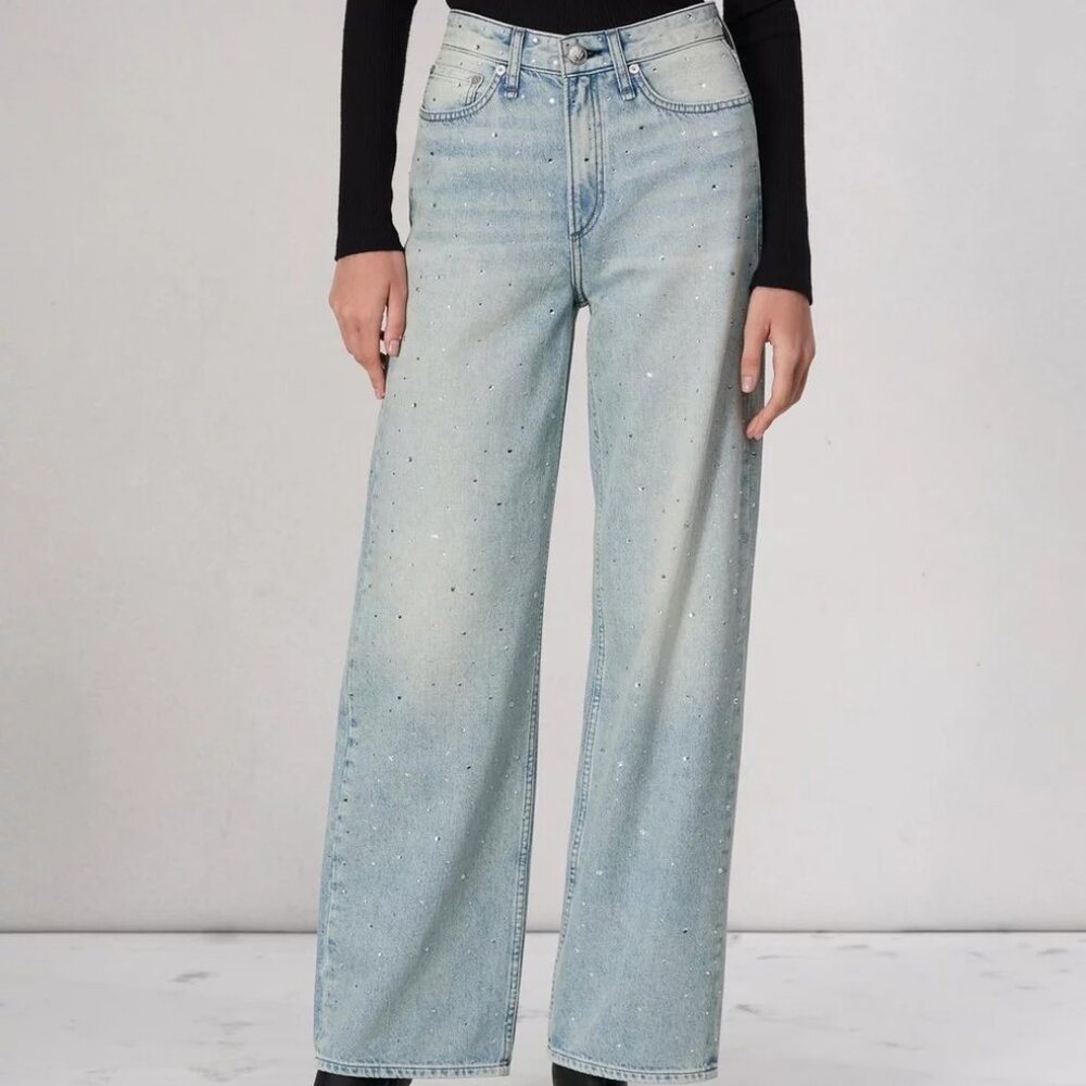NWT Rag & Bone Logan Bejeweled Wide-Leg Jean in Misty - Size 29